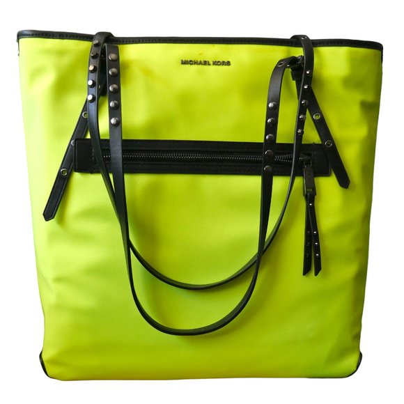 Michael Kors NEON Yellow Tote Shoulder Bag Purse Utilitarian Summer Fashion RARE - Picture 2 of 12